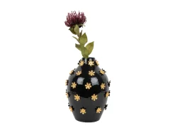 Present time - Vase Golden Flowers enamel black