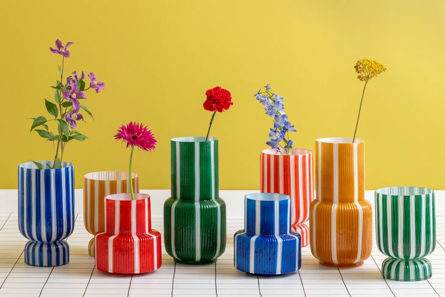 Present time - Vase Rayado Retro high mango yellow
