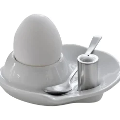 Steel-Function - Æggebægre med ske og salt shaker - sæt med 4 stk.