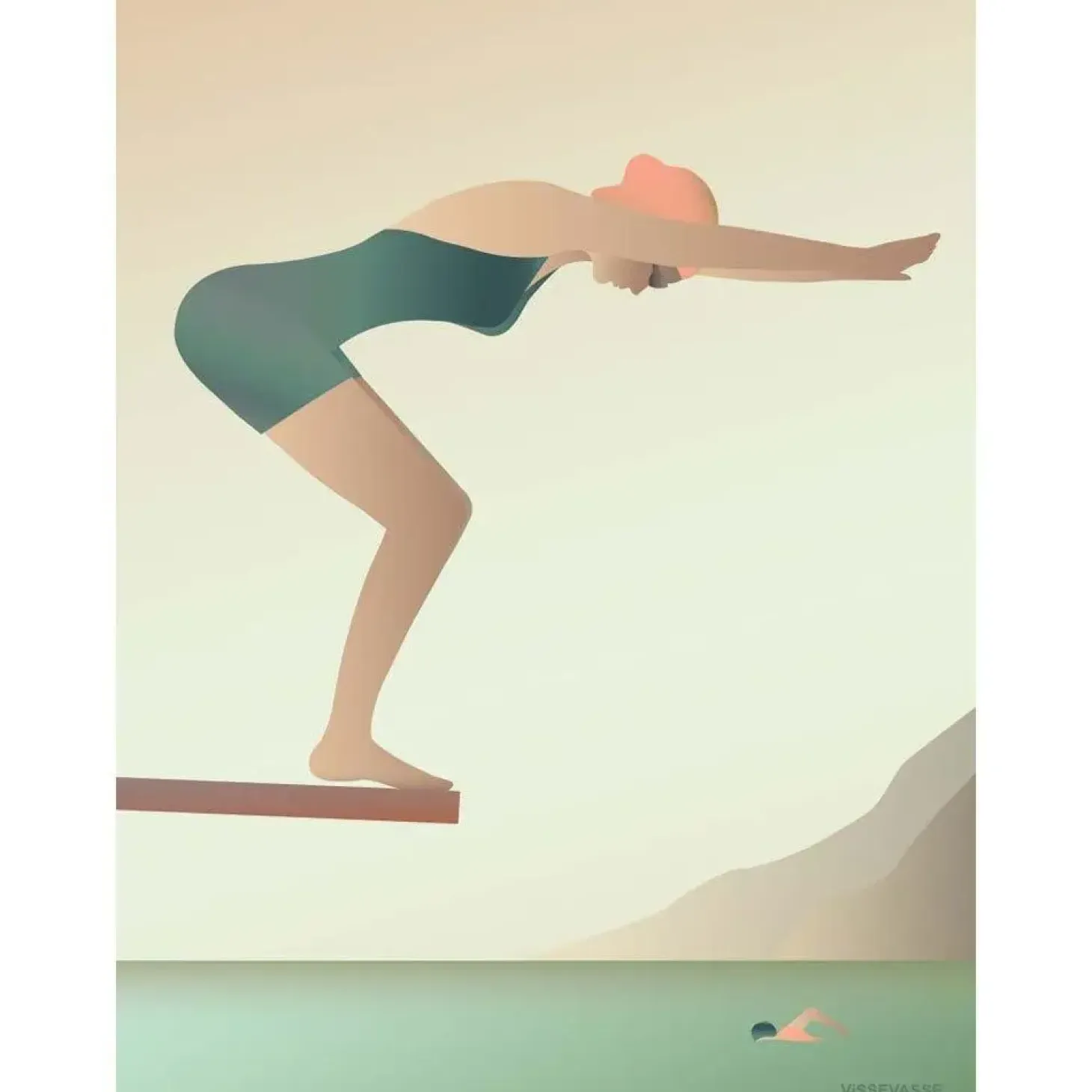 VISSEVASSE - Svømmeren plakat - 15x21 cm